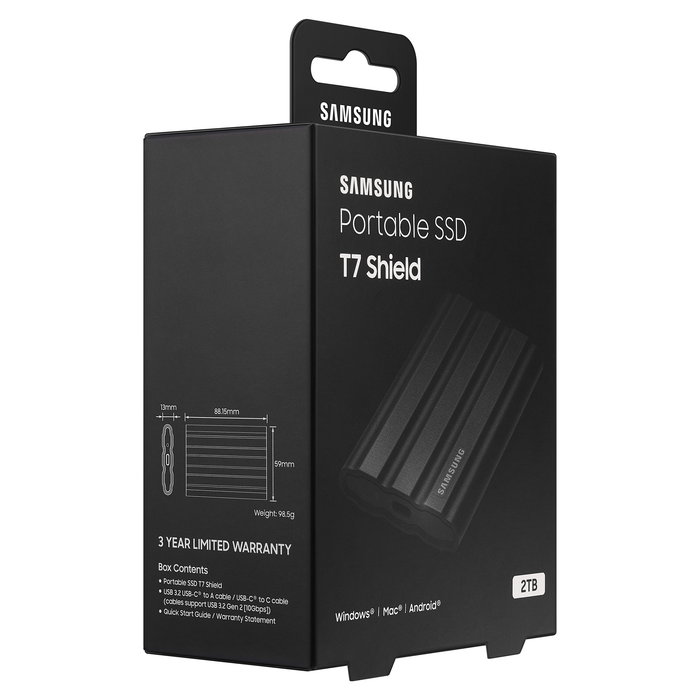 Samsung SSD Portátil T7 Shield MU-PE2T0S 2 TB USB-C 3.2 Gen 2 1050 MB/s Negro Resistente Agua y Polvo CE Samsung SSD Portátil T7 Shield MU-PE2T0S 2 TB USB-C 3.2 Gen 2 1050 MB/s Negro Resistente Agua y Polvo CE