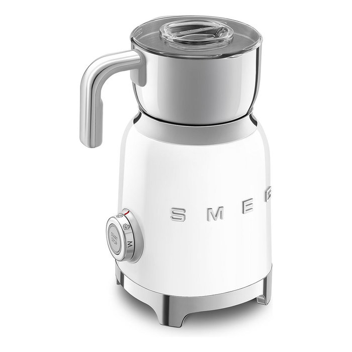 Smeg MFF11WHEU Espumador de Leche Automático 50's Style Blanco, Acero Inoxidable, 250 ml de Espuma, 0.6 L, Funciones Caliente y Fría