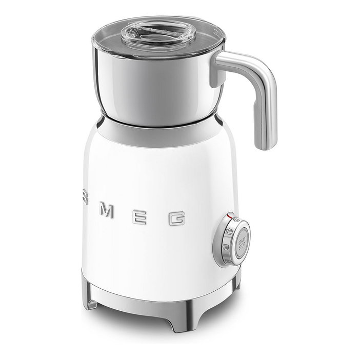 Smeg MFF11WHEU Espumador de Leche Automático 50's Style Blanco, Acero Inoxidable, 250 ml de Espuma, 0.6 L, Funciones Caliente y Fría