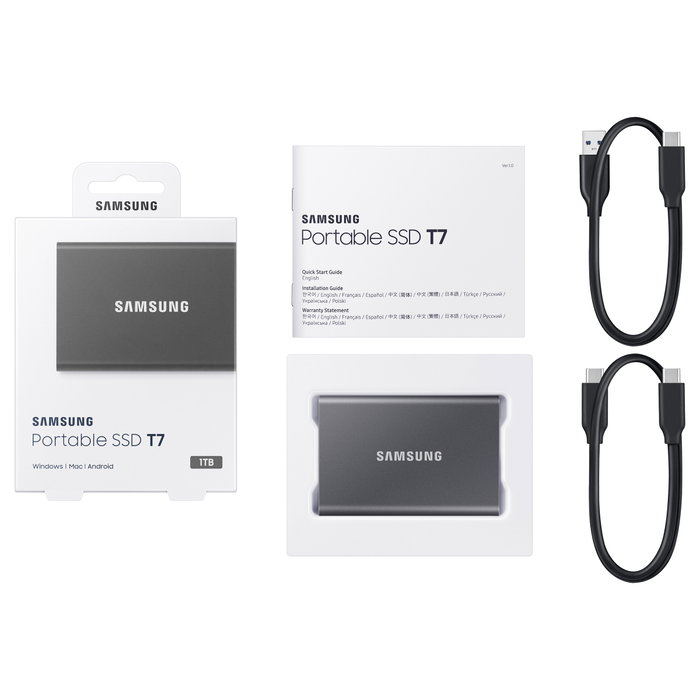 Samsung SSD T7 Portátil 1TB USB-C USB 3.2 Gen 2 Gris Titanio - Hasta 1050 MB/s, Cifrado 256-bit AES