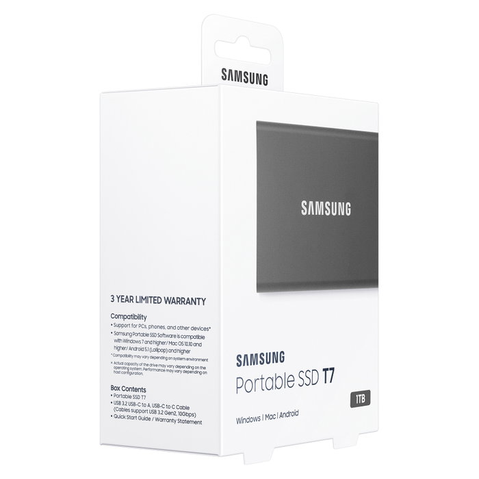 Samsung SSD T7 Portátil 1TB USB-C USB 3.2 Gen 2 Gris Titanio - Hasta 1050 MB/s, Cifrado 256-bit AES