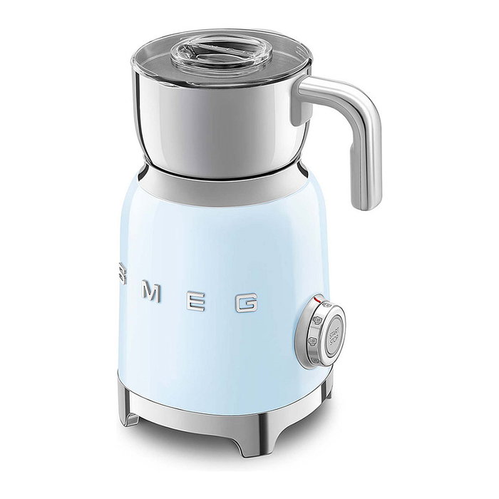 SMEG MFF11PBEU Calentador y Espumador de Leche Automático, 250 ml, 8 Funciones, Acero Inoxidable, para Leche Fría y Caliente, Color Azul Pastel Estilo Años 50