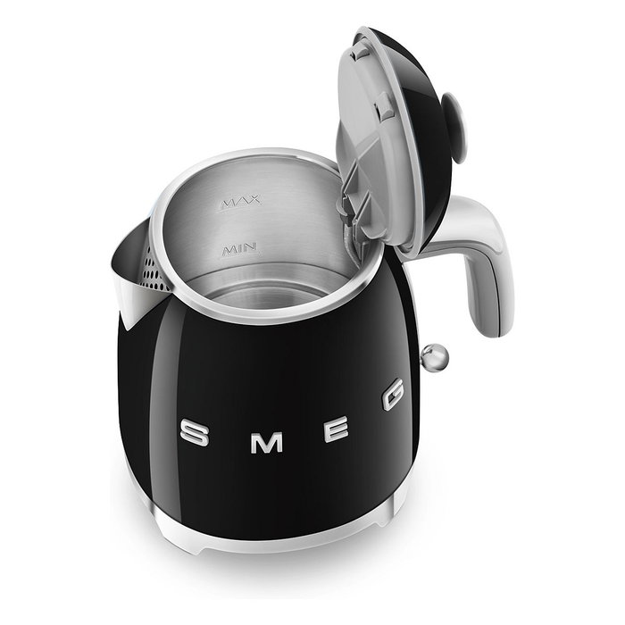 Smeg KLF05BLEU Mini Hervidor de Agua Eléctrico 0.8 Litros 1400W con Filtro, Apagado Automático y Base 360°, Color Negro