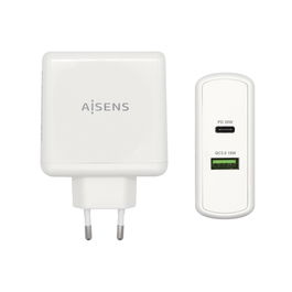 Aisens Cargador 48W, 1xUSB-C PD 30W, 1xUSB-A QC 18W, Blanco