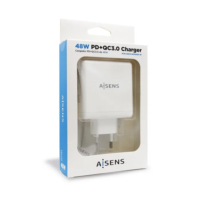 Aisens Cargador 48W con USB-C PD3.0 30W y USB-A QC3.0 18W Blanco Aisens Cargador 48W con USB-C PD3.0 30W y USB-A QC3.0 18W Blanco