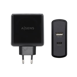 Aisens Cargador 57W, 1x USB-C PD3.0 45W, 1x USB-A 5V-2.4A 12W, Negro