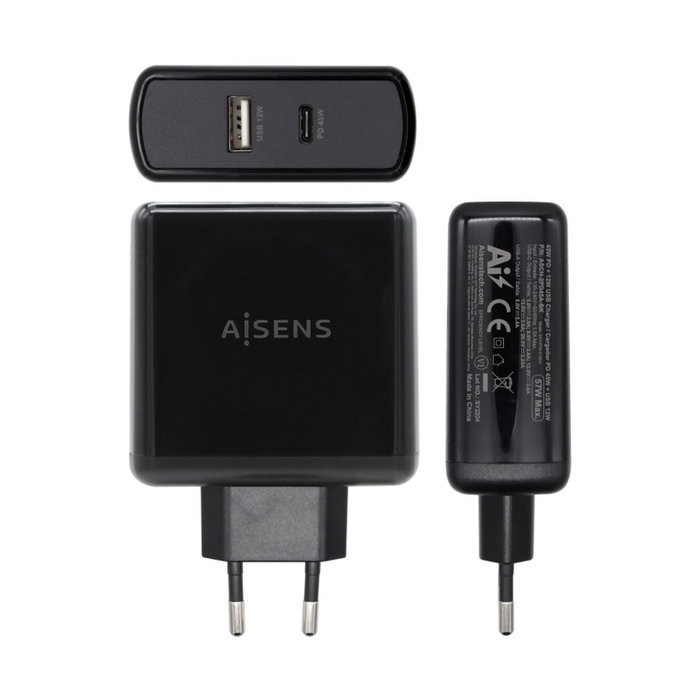 Aisens Cargador 57W con USB-C PD 45W y USB-A 12W ASCH-2PD45A-BK Negro