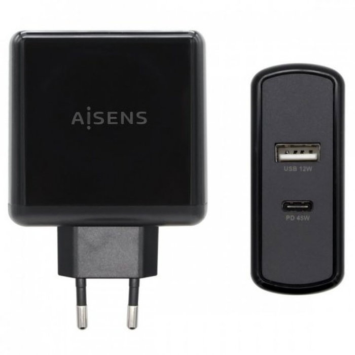 Aisens Cargador 57W con USB-C PD 45W y USB-A 12W ASCH-2PD45A-BK Negro