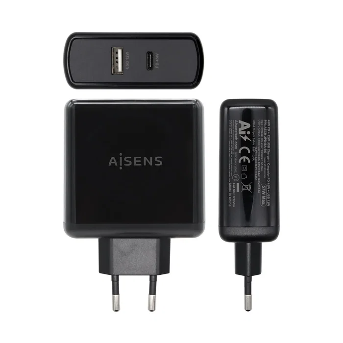 Aisens Cargador 57W con USB-C PD 45W y USB-A 12W Negro Aisens Cargador 57W con USB-C PD 45W y USB-A 12W Negro