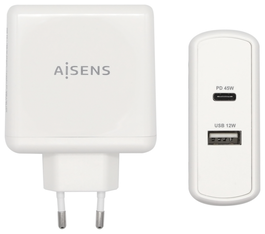 Aisens Cargador de Pared 57W con 1 Puerto USB-C PD 3.0 (45W) y 1 Puerto USB-A (12W) para Smartphone