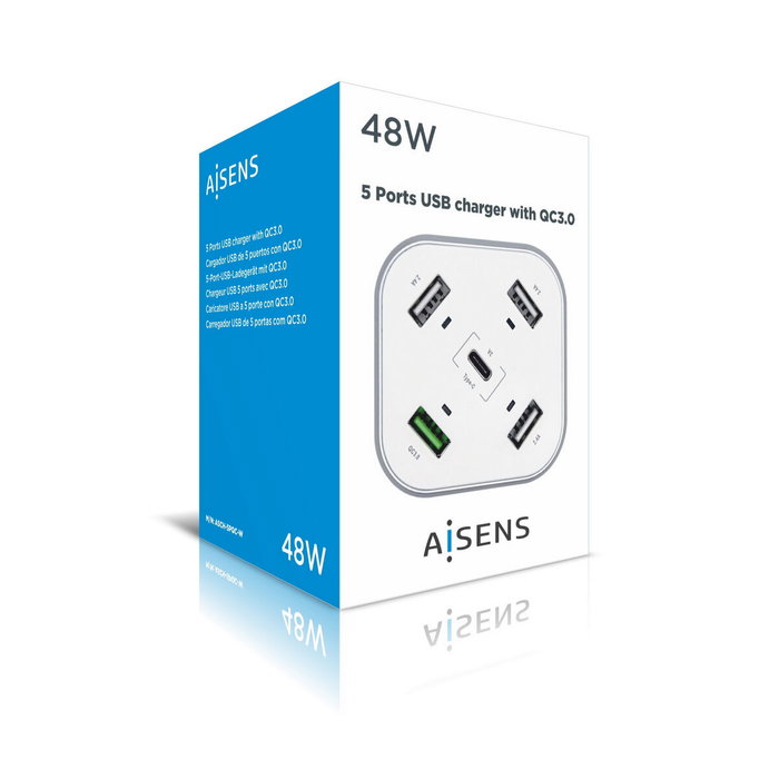 Aisens Cargador de Mesa ASCH-5PQC-W 48W 5 Puertos Blanco Aisens Cargador de Mesa ASCH-5PQC-W 48W 5 Puertos Blanco
