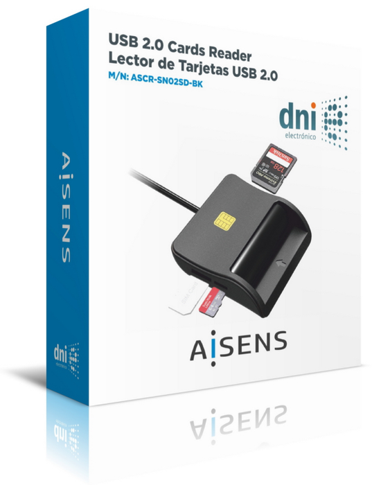 AISENS Lector de Tarjeta Inteligente DNI y Multitarjetas ASCR-SN02SD-BK Negro AISENS Lector de Tarjeta Inteligente DNI y Multitarjetas ASCR-SN02SD-BK Negro