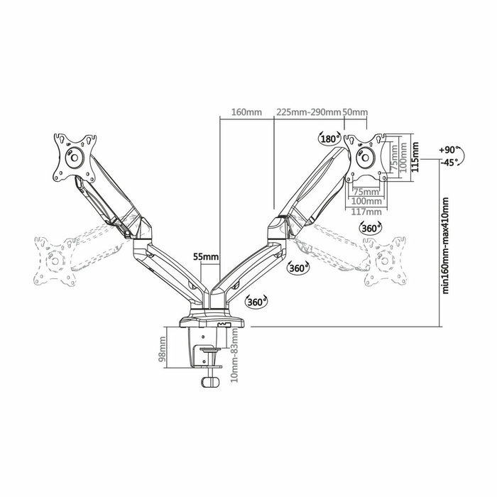Aisens Soporte de Mesa para 2 Monitores DT27TSR-045 Negro