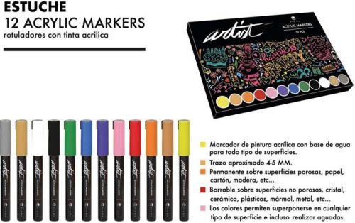 ARTIST BY ALEX BOG Estuche 12 Rotuladores Acrylic Markers Colores Surtidos