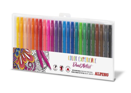 Alpino Color Experience Dual Artist Estuche de 24 Rotuladores Colores Surtidos con Doble Punta de Pincel y Fina de 0,7 mm