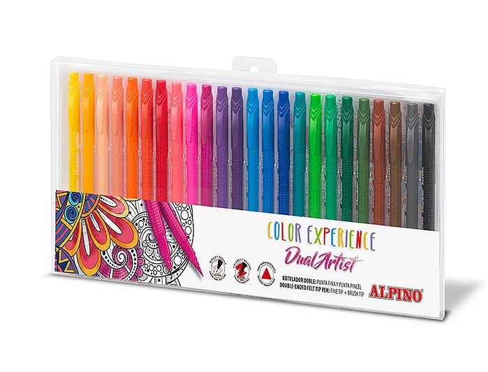 Alpino Color Experience Dual Artist Estuche de 24 Rotuladores Colores Surtidos con Doble Punta de Pincel y Fina de 0,7 mm