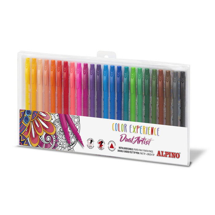 Alpino Color Experience Dual Artist Estuche de 24 Rotuladores Colores Surtidos con Doble Punta de Pincel y Fina de 0,7 mm