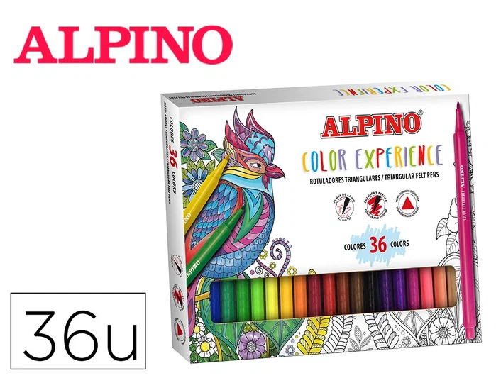 Alpino Color Experience Set de 36 Rotuladores Triangulares de Doble Punta Multicolor