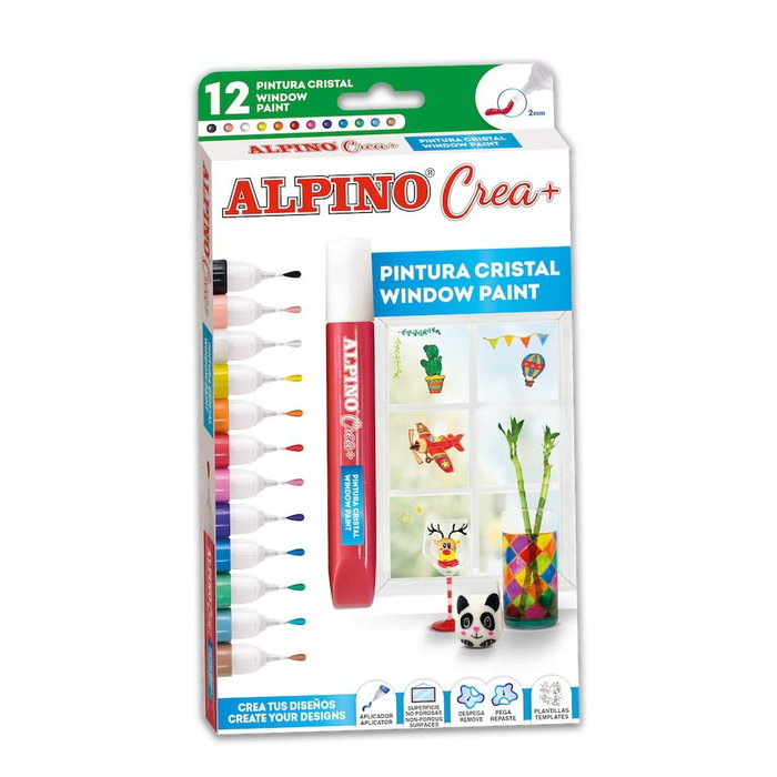 ALPINO Estuche de 12 Pinturas Efecto Cristal con Aplicador
