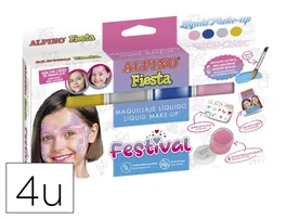 Alpino Maquillaje Líquido Festival Estuche 4 Unidades C-Surtidos Set con Pincel y Tatuajes Cosmético Infantil y Adulto
