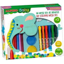 Alpino Pinturas Baby Mega Set para Niños de 36 Piezas con Temperas, Cereras, Rotuladores y Mural para Pintar