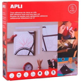 Apli Cinta de Gancho y Bucle Adhesiva tipo Velcro, 20 mm x 25 m, Blanco