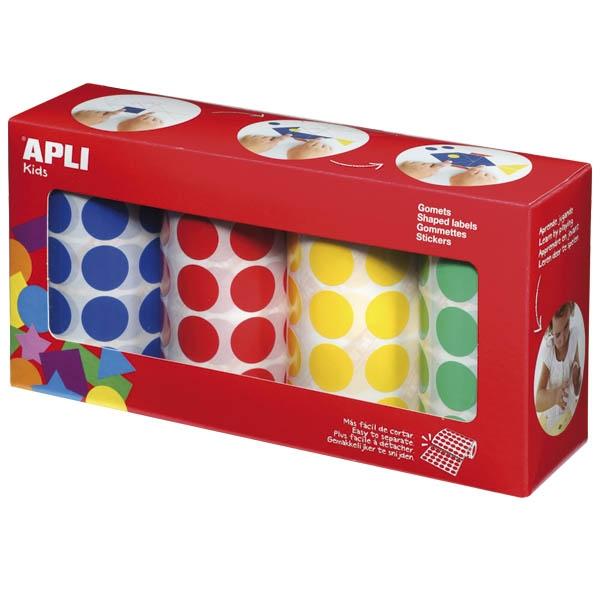 Apli Gomets Redondos 20mm Colores Surtidos, Pack de 4 Rollos