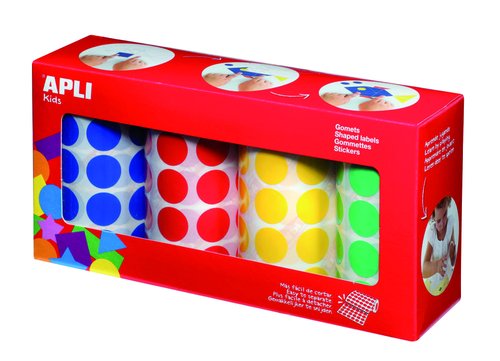 Apli Gomets Redondos 20mm Colores Surtidos, Pack de 4 Rollos