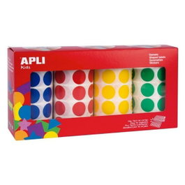 Apli Gomets Redondos 20mm Colores Surtidos Pack de 4 Rollos