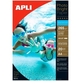 Apli Papel Fotográfico Profesional Photo Bright A4 265gr Inkjet Resistente Al Agua Paquete 20 Hojas Blanco Brillo