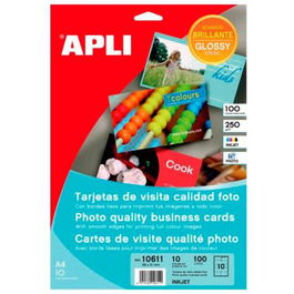 Apli Tarjetas De Visita Cantos Rectos 89x51 mm 250 gr Blanco Brillante