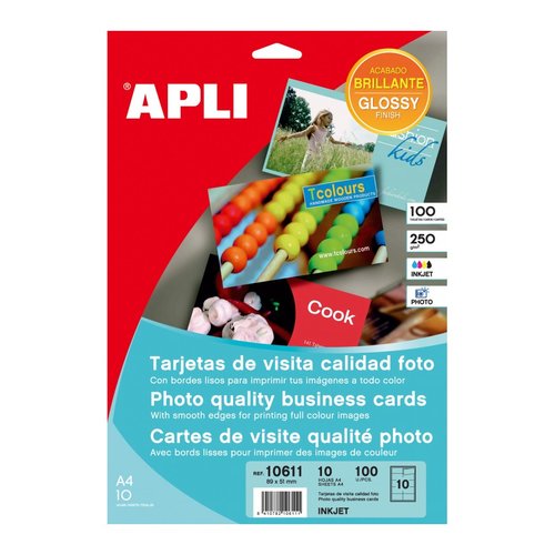 Apli Tarjetas de Visita Blanco Brillante 89x51mm 100 uds. Apli Tarjetas de Visita Blanco Brillante 89x51mm 100 uds.