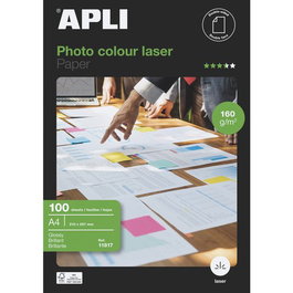 Apli Papel Fotográfico A4 210 gr Láser Doble Cara Paquete 100H Blanco Brillo