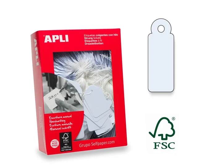 Apli Etiquetas Colgantes Manuales con Hilo 13x34 mm, Caja de 1000 unidades Apli Etiquetas Colgantes Manuales con Hilo 13x34 mm, Caja de 1000 unidades