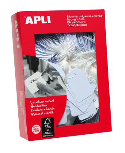 Apli Etiquetas Colgantes de Cartulina con Hilo 13x34 mm, Caja de 1.000 unidades