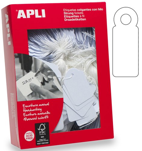 Apli Etiquetas Colgantes Blancas con Hilo 45x65 mm, Caja de 400 unidades