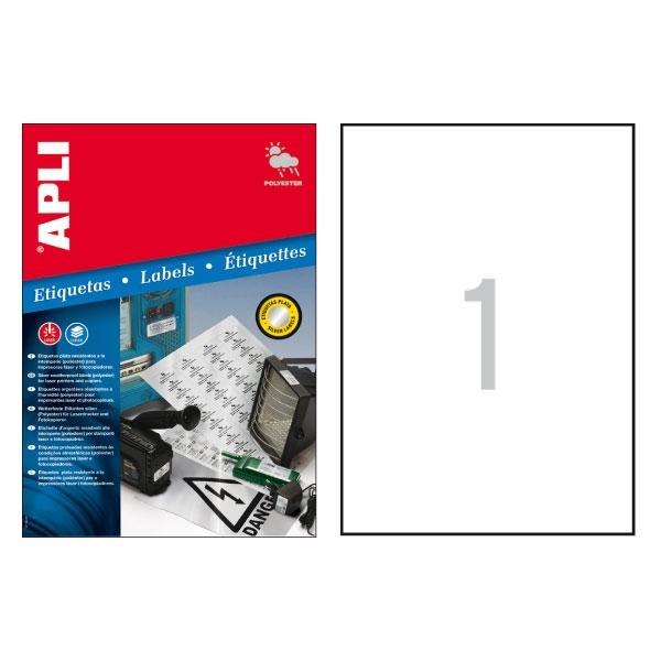 Apli Etiquetas de Poliéster Blanco Mate 210x297 mm, 20 Hojas