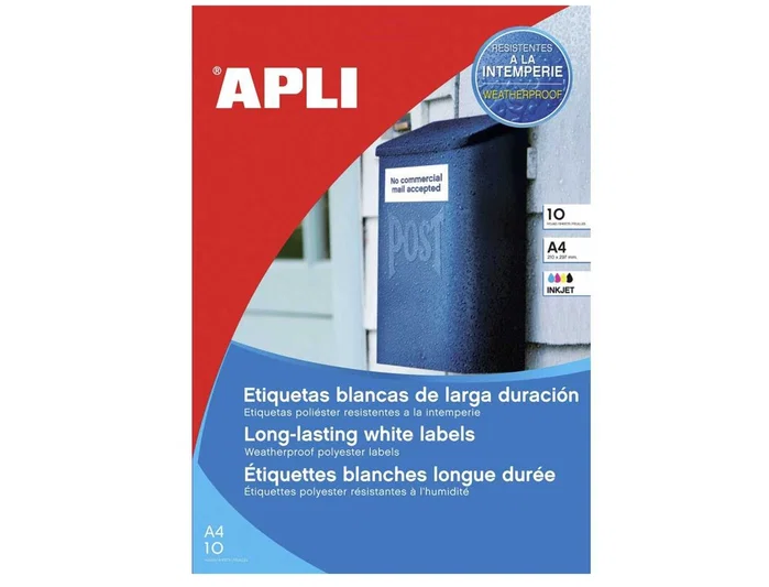 Apli Etiquetas Adhesivas Poliester Resistente a la Intemperie para Impresora Laser 210x297 mm