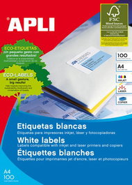 Apli Etiquetas Adhesivas Blancas Cantos Rectos 210x148 mm C-Rectos para Inkjet-Láser - Pack 200 Hojas