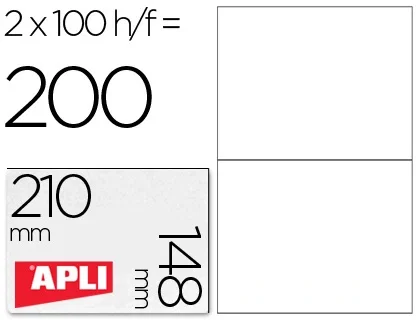 Apli Etiquetas Adhesivas Blancas 210x148mm 100 Hojas (200 Unidades) Apli Etiquetas Adhesivas Blancas 210x148mm 100 Hojas (200 Unidades)