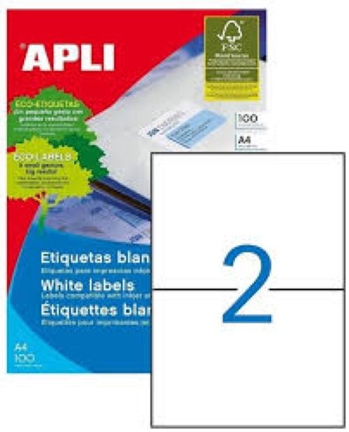 Apli Etiquetas Adhesivas Blancas 210 x 148 mm (100 Hojas)