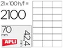 Apli Etiquetas Adhesivas 70x42,4mm Blanco 100 Hojas