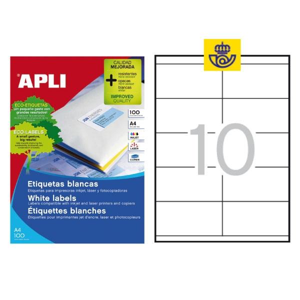 Apli Etiquetas Adhesivas 105x57mm Blanco 100 Hojas