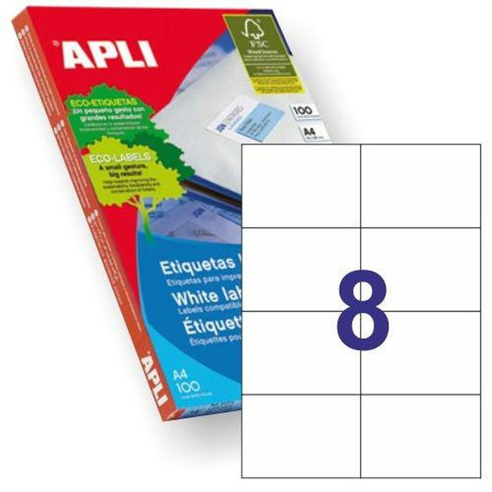 Apli Etiquetas Adhesivas Blancas 105x74mm para Inkjet/Láser Apli Etiquetas Adhesivas Blancas 105x74mm para Inkjet/Láser