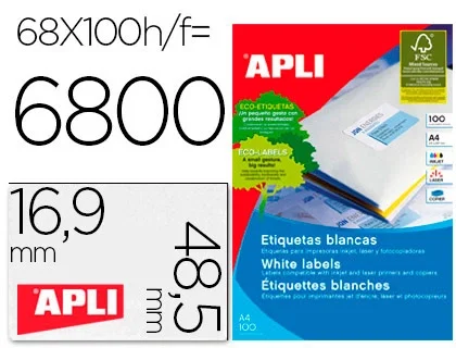 Apli Etiquetas Adhesivas Blancas 48,5x16,9mm 100 Hojas