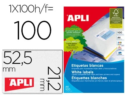 Apli Etiquetas Adhesivas 52,5x21,2mm Blancas con Cantos Rectos Apli Etiquetas Adhesivas 52,5x21,2mm Blancas con Cantos Rectos