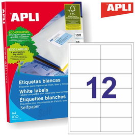 Apli Etiquetas Adhesivas 97x42,4 mm Inkjet-Láser C-Rectos 12 x 100H Blanco