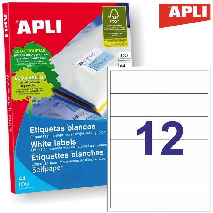 Apli Etiquetas Adhesivas 97x42,4mm Blanco 100 Hojas Apli Etiquetas Adhesivas 97x42,4mm Blanco 100 Hojas