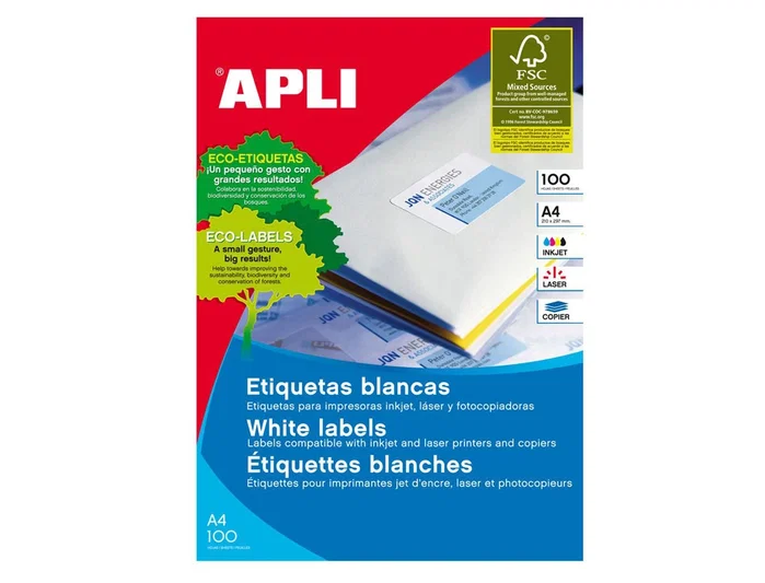 Apli Etiquetas Adhesivas 70 x 50,8 mm, 100 Hojas Apli Etiquetas Adhesivas 70 x 50,8 mm, 100 Hojas