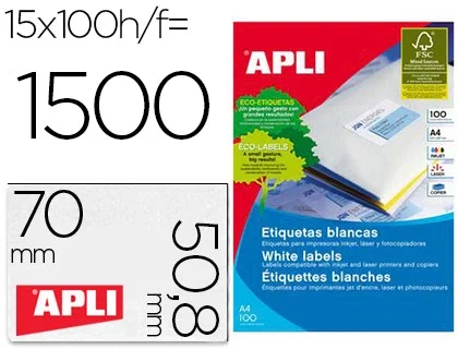 Apli Etiquetas Adhesivas 70 x 50,8 mm, 100 Hojas Apli Etiquetas Adhesivas 70 x 50,8 mm, 100 Hojas
